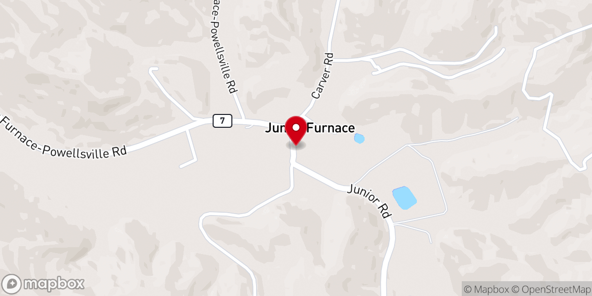 Map showing location of Junior Furnace Baptist Church