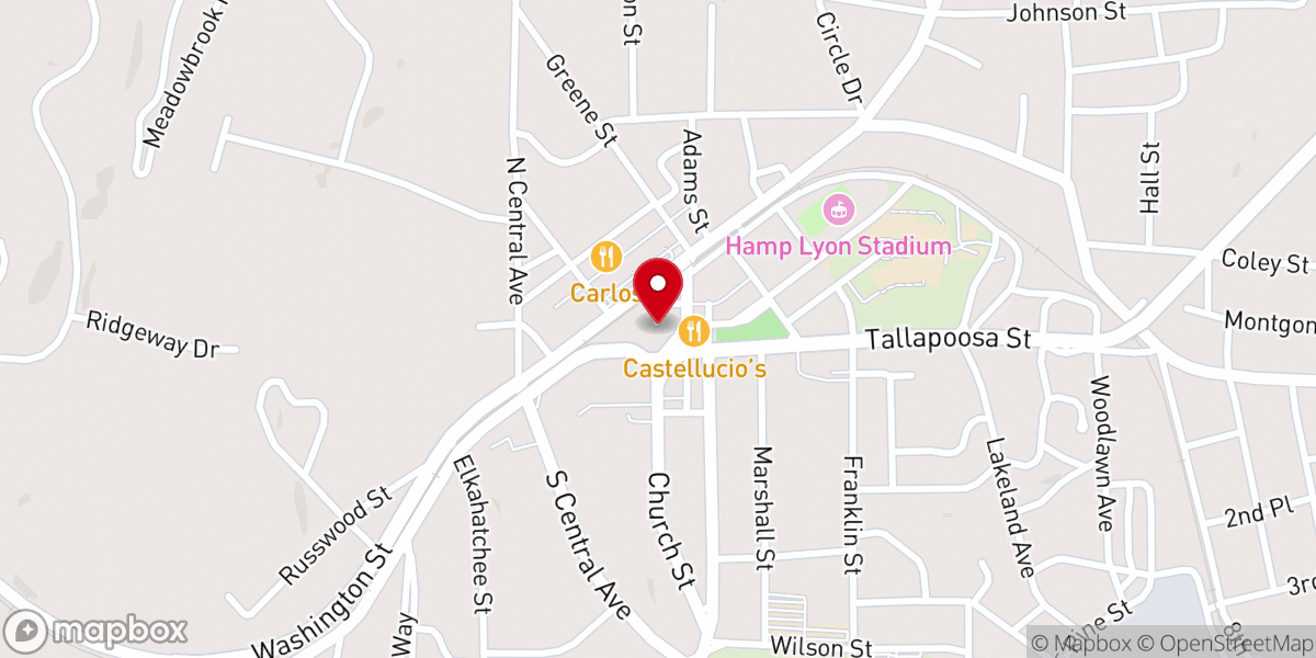 Map showing location of olive branch Baptist church in Alexander city Alabama