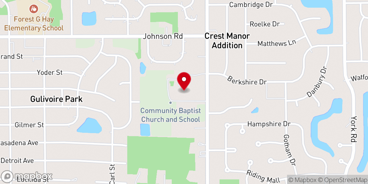 Map showing location of Community Baptist Church