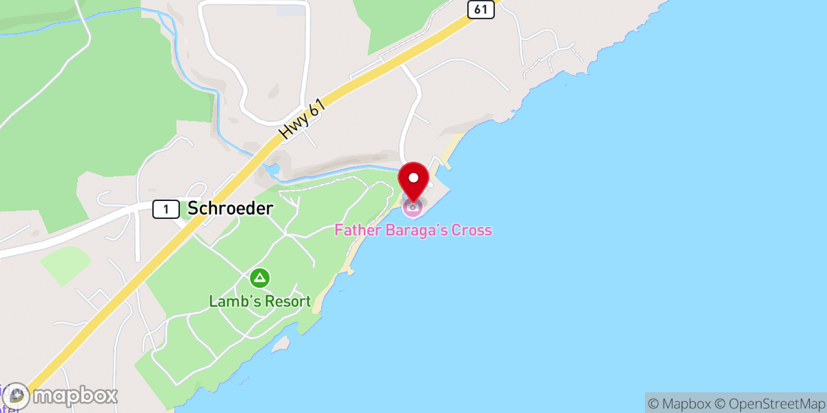 Map showing location of Father Baraga's Cross Historical Marker
