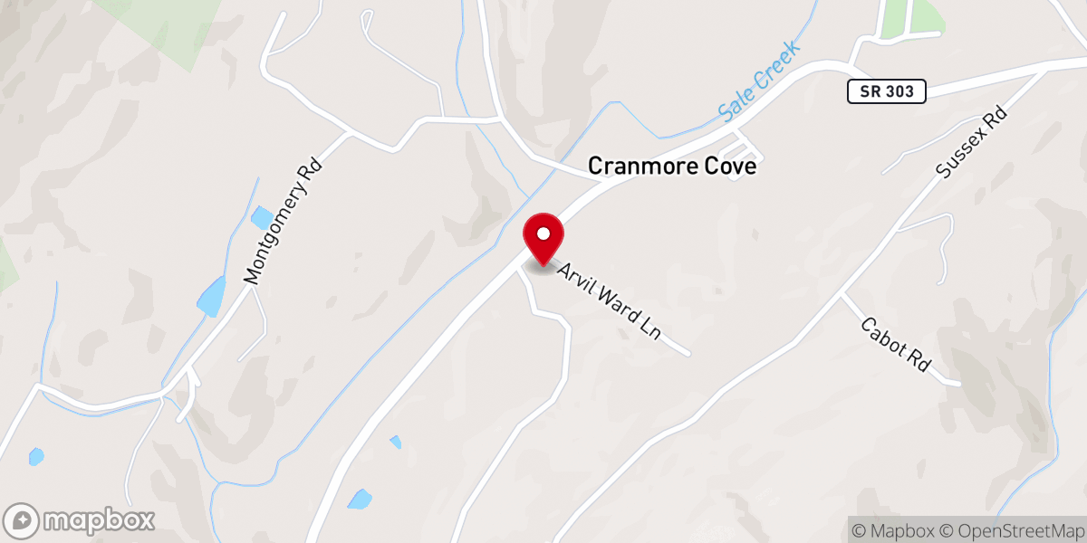 Map showing location of Cove Chapel Church of God
