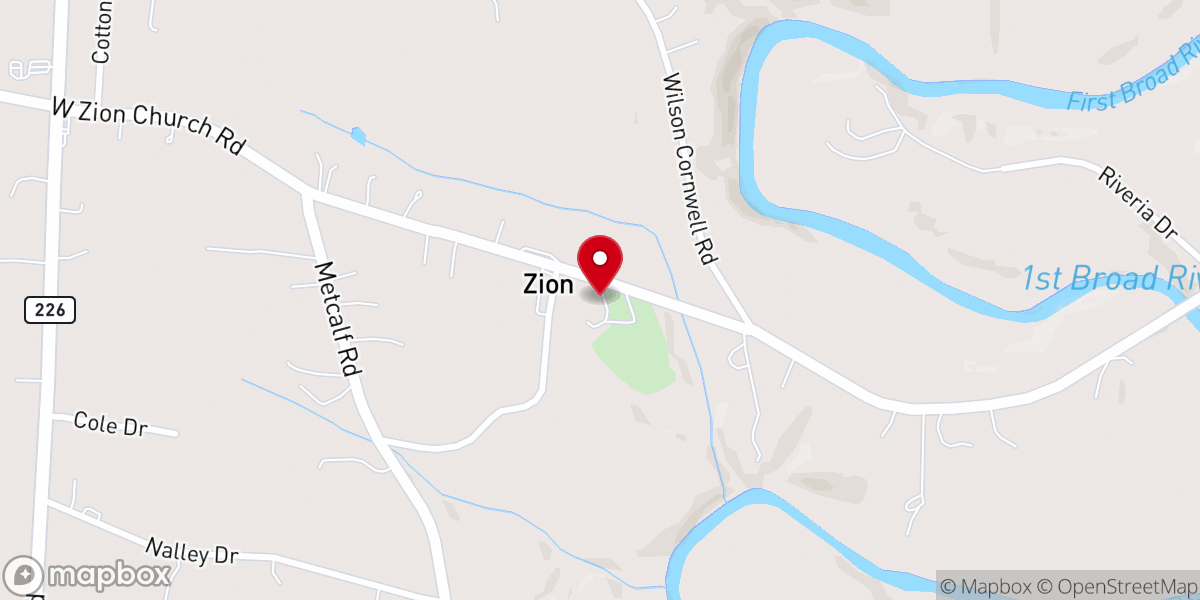 Map showing location of Zion Baptist Church