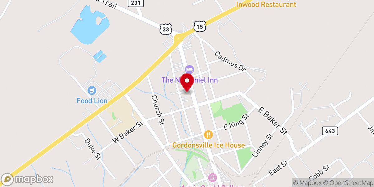 Map showing location of Gordonsville Methodist Church