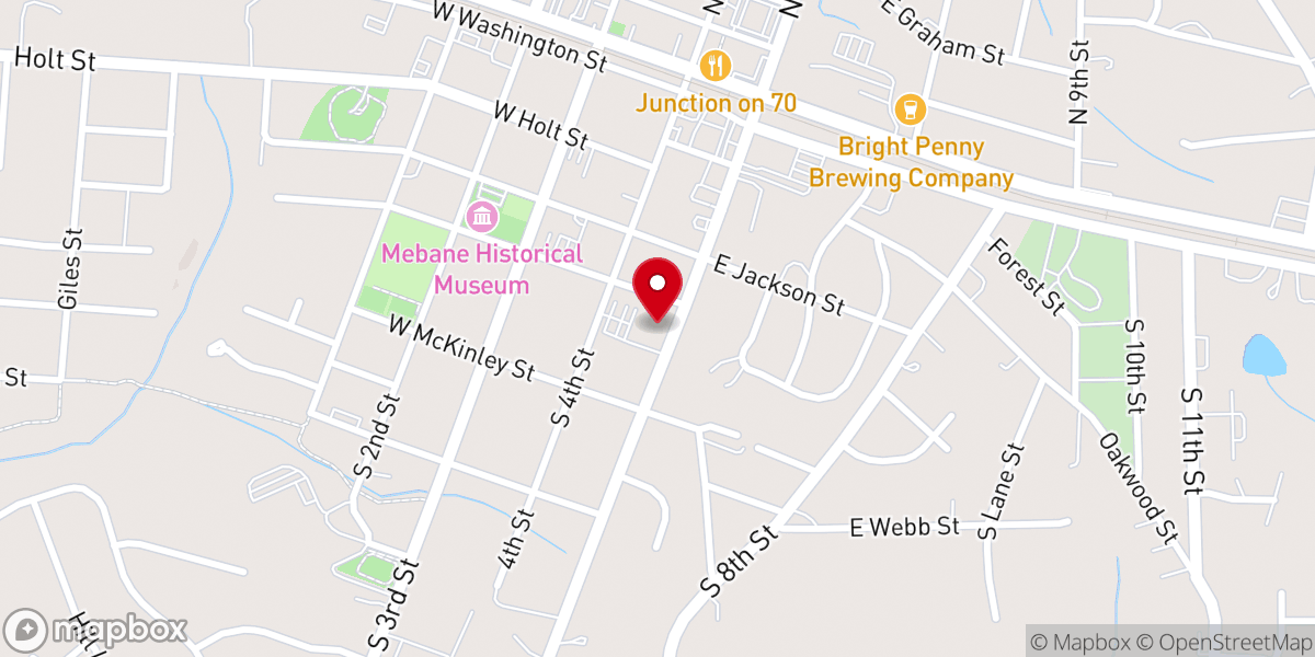 Map showing location of Mebane Presbyterian Church