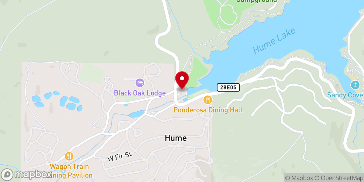 Map showing location of Hume Lake Snack Shop