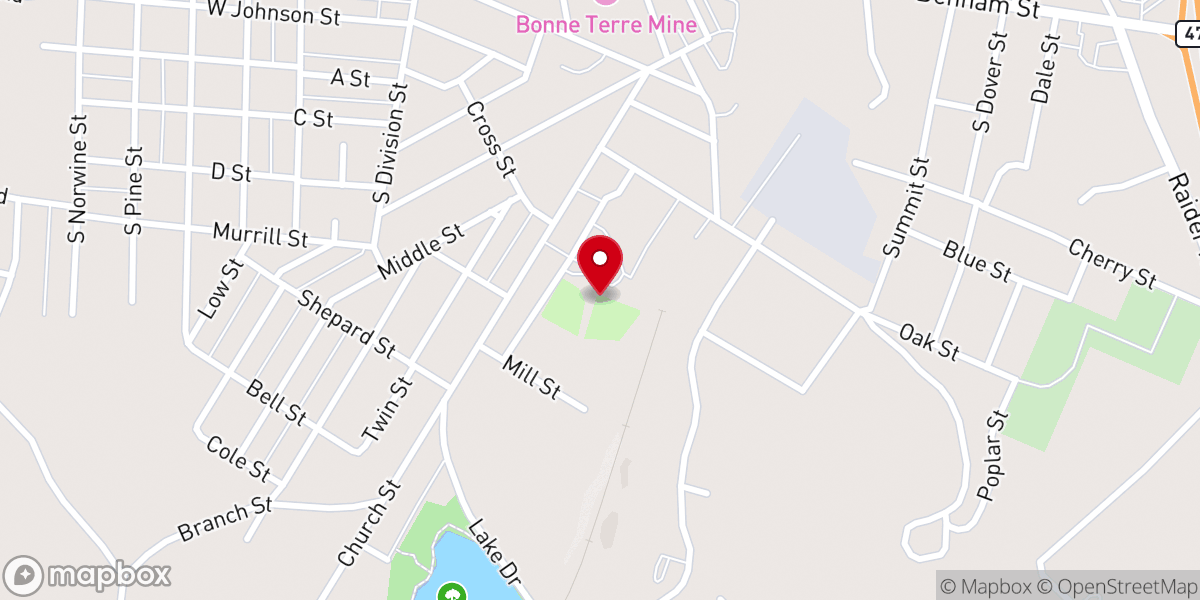 Map showing location of Bonne Terre Baseball Association