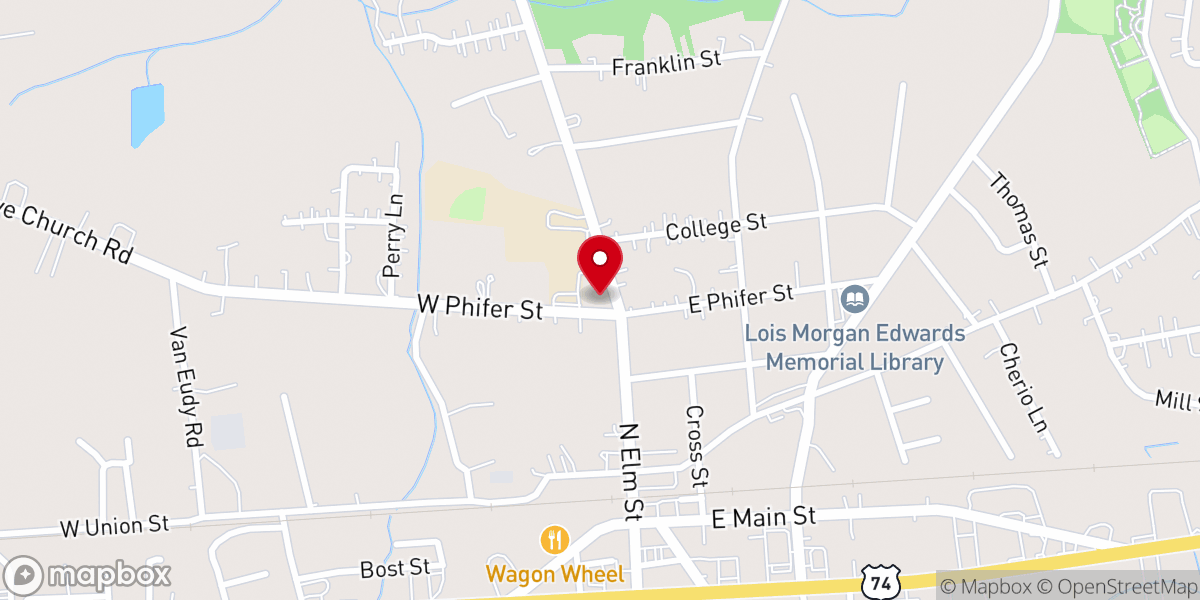 Map showing location of Marshville Presbyterian Church
