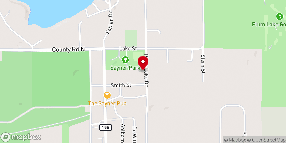 Map showing location of Sayner Community Church
