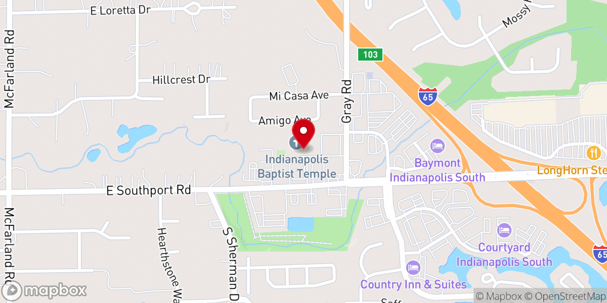 Map showing location of Indianapolis Baptist Temple