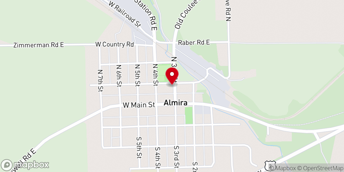 Map showing location of Almira City Hall