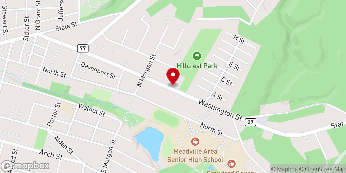 Map showing location of Meadville First Church of the Nazarene