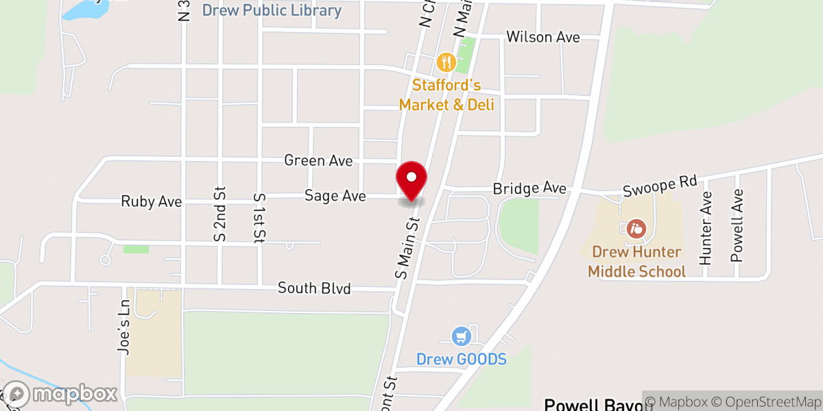 Map showing location of Drew Apostolic Faith Church