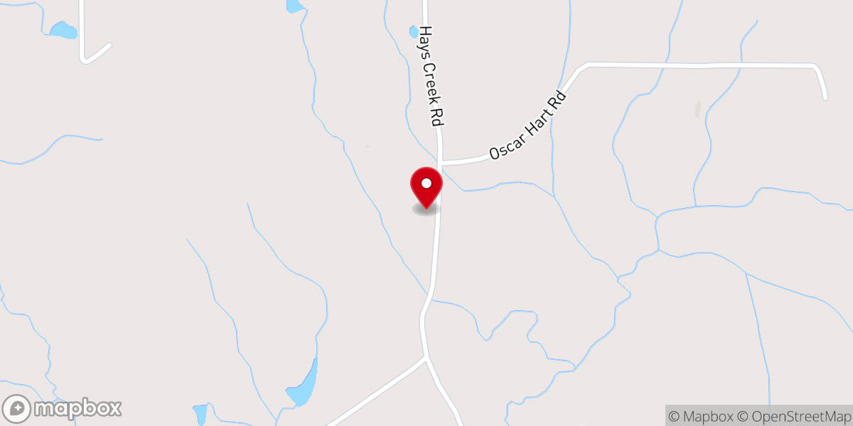 Map showing location of Hays Creek Church
