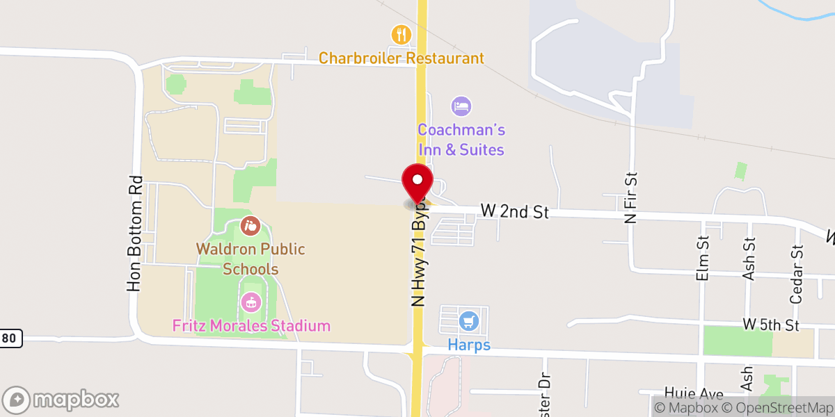 Map showing location of Evening shade baptist church
