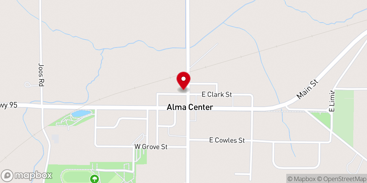 Map showing location of Alma Center Village Hall