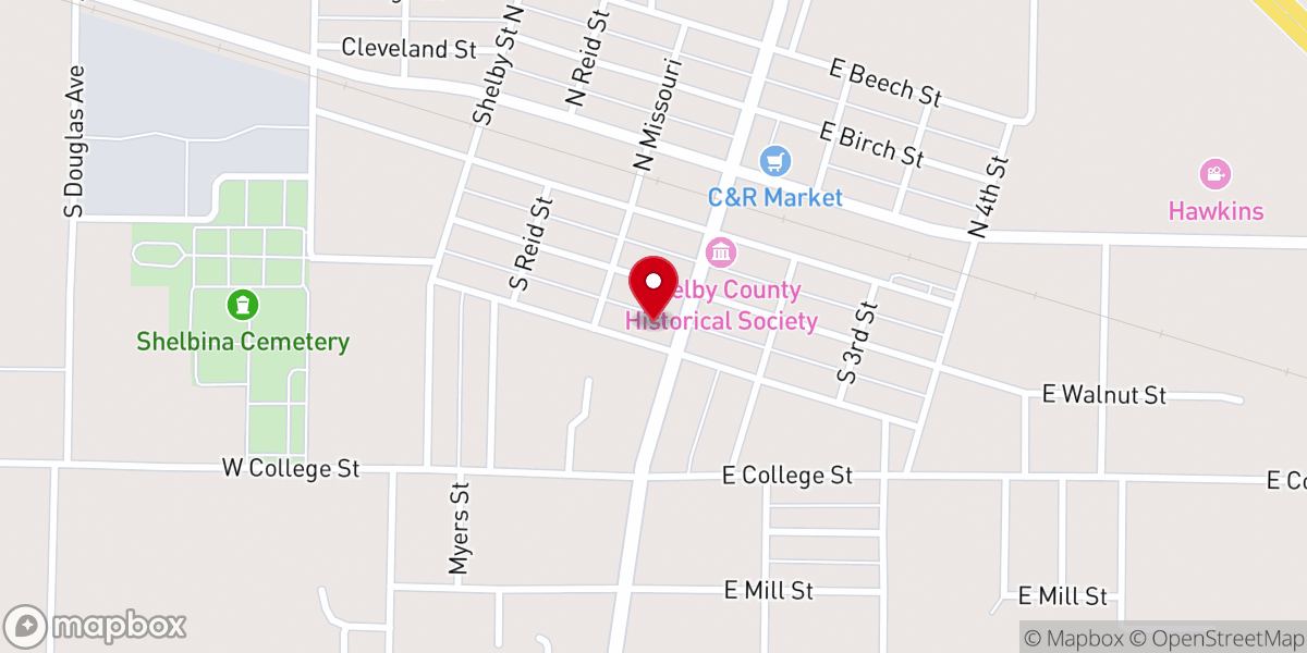 Map showing location of Shelbina Christian Church
