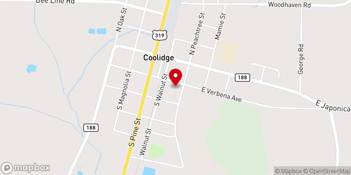Map showing location of Coolidge Baptist Church