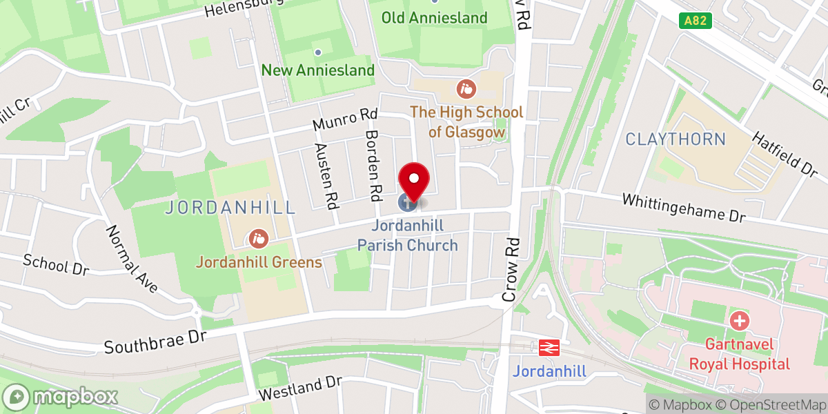 Map showing location of Jordanhill Parish Church, Glasgow