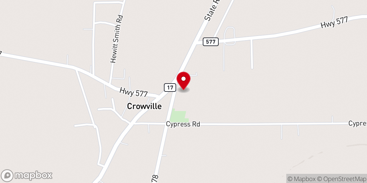 Map showing location of First Baptist Church-Crowville