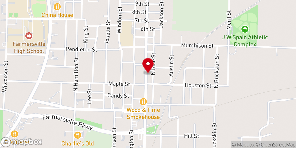 Map showing location of First United Methodist Church of Farmersville TX