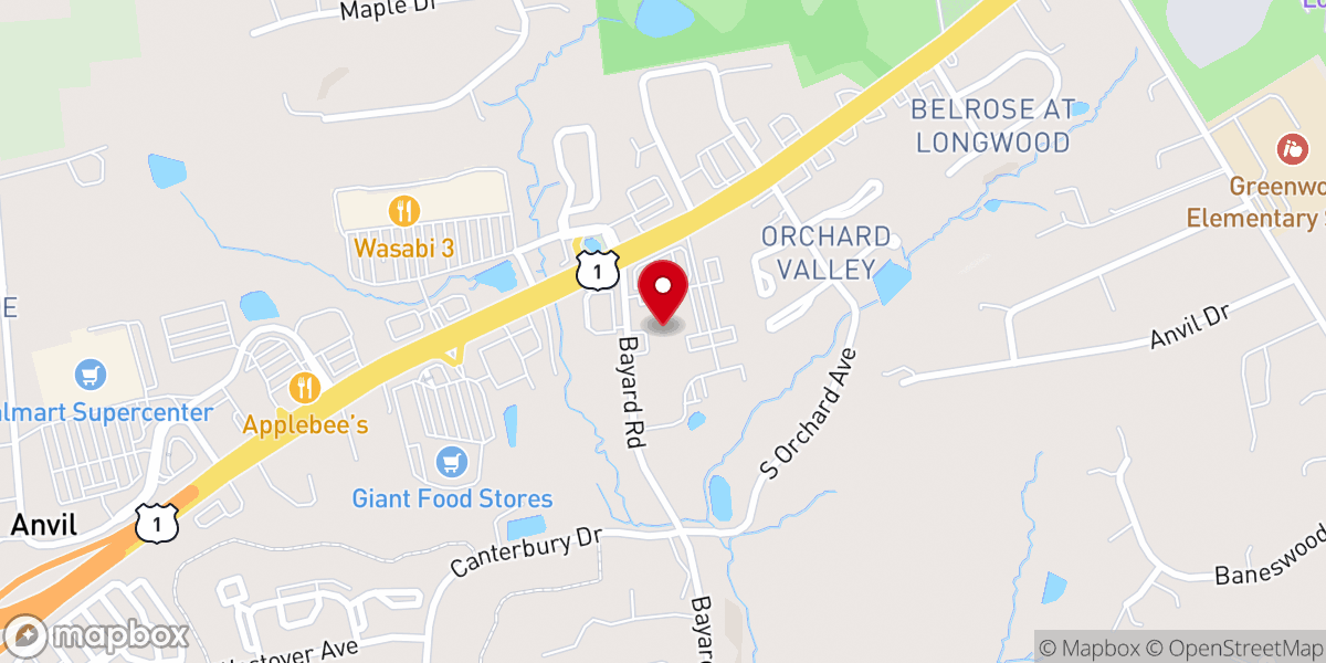 Map showing location of Kennett Square Missionary Baptist Church