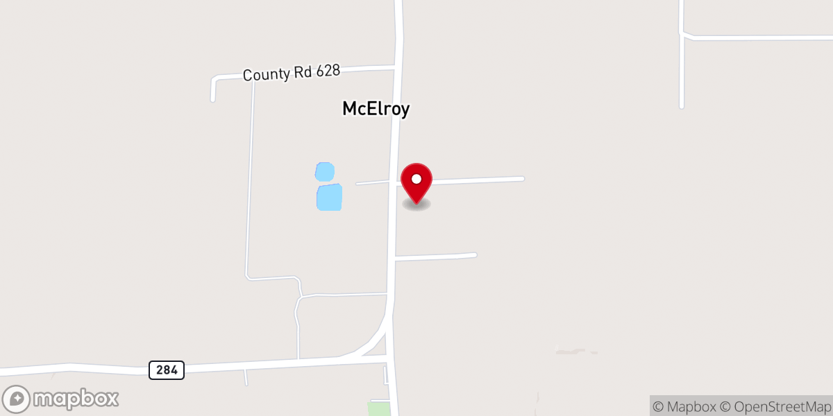 Map showing location of McElroy Baptist Church