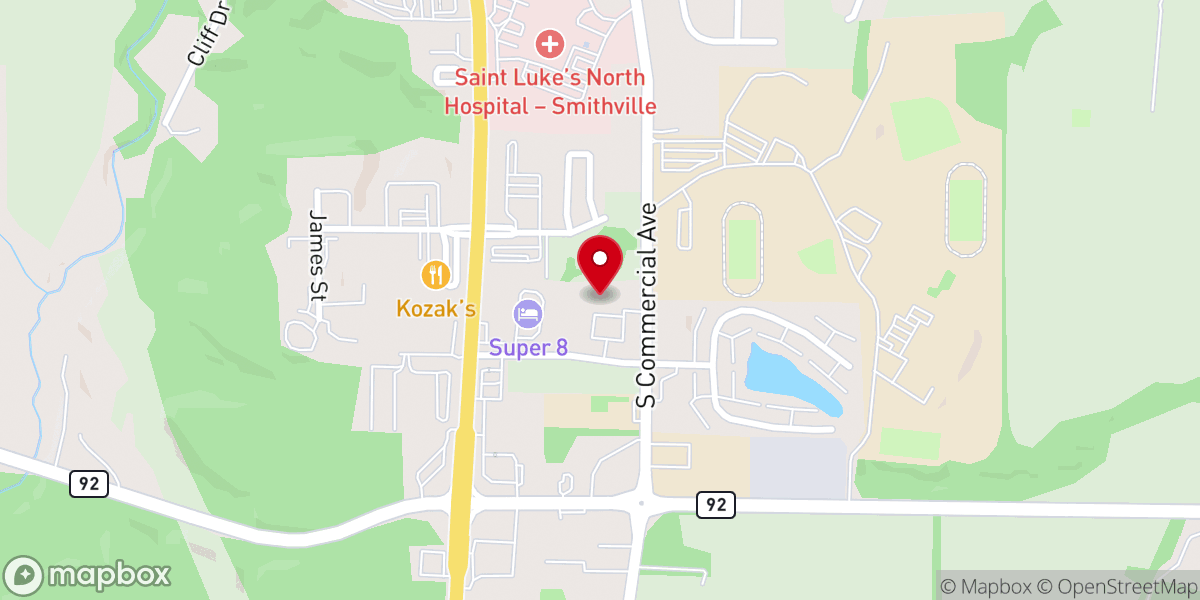 Map showing location of Smithville Family Worship Center