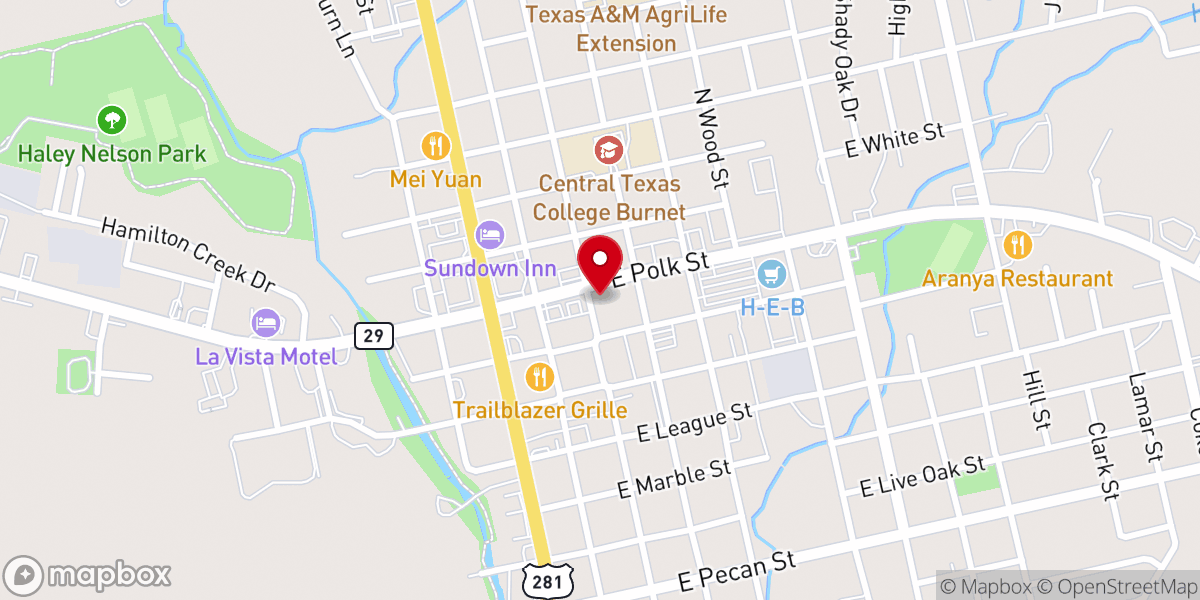 Map showing location of Burnet Presbyterian Church