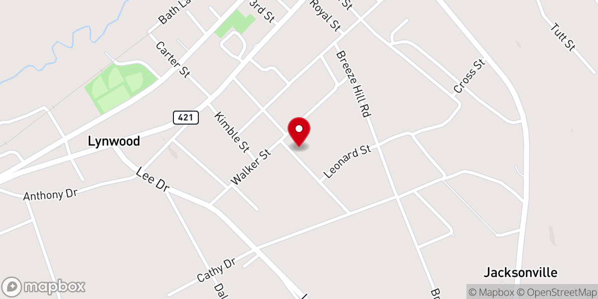 Map showing location of First Baptist Church of Burnettown
