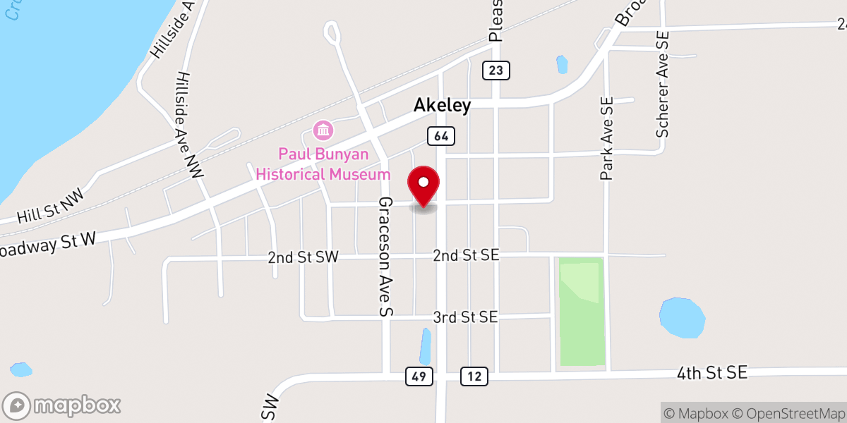 Map showing location of Akeley Methodist Church