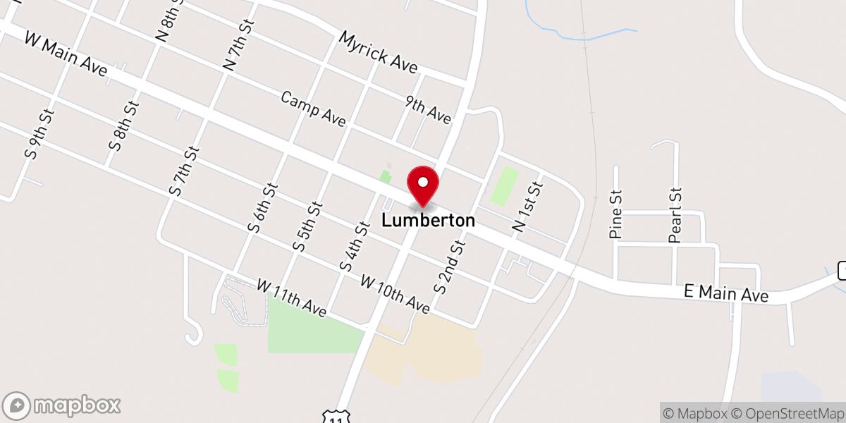 Map showing location of Lumberton