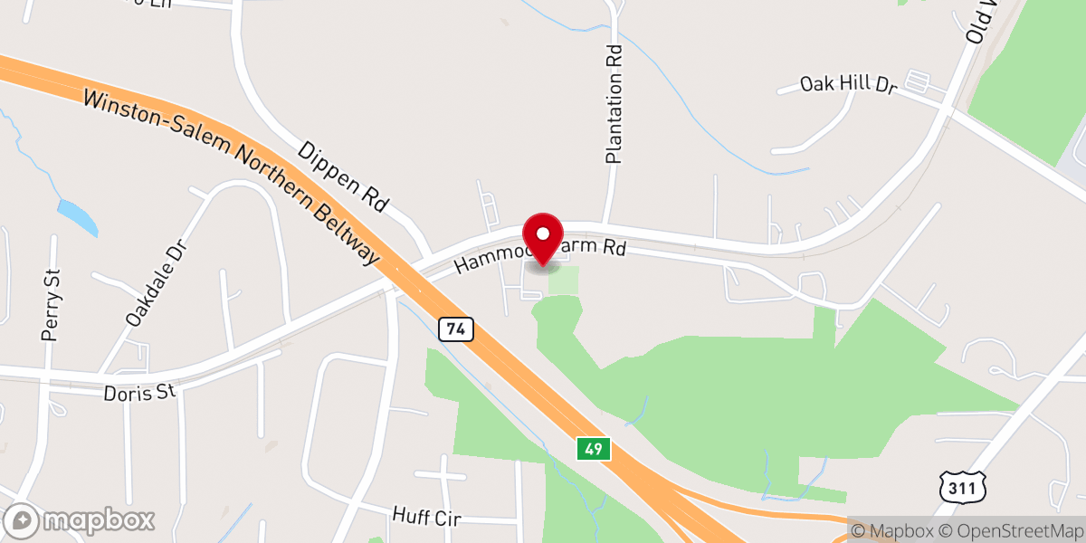 Map showing location of Oak Grove Moravian Church