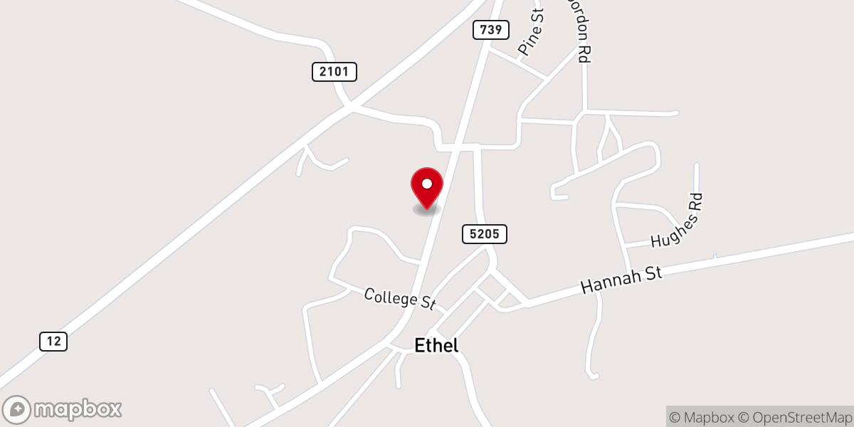 Map showing location of Ethel Baptist Church