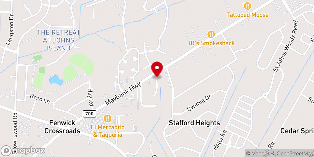 Map showing location of Johns Island Church