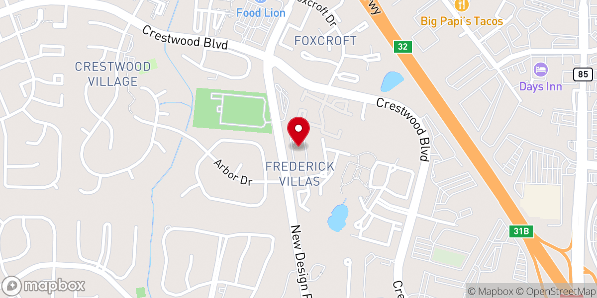 Map showing location of New Design Church