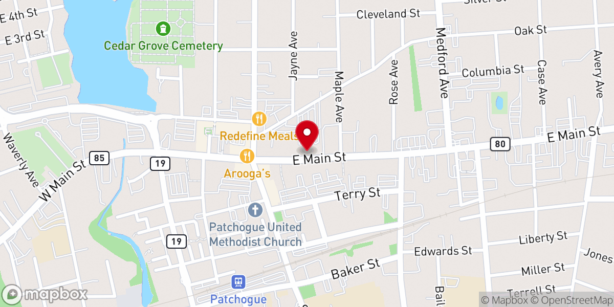 Map showing location of Congregational Church of Patchogue