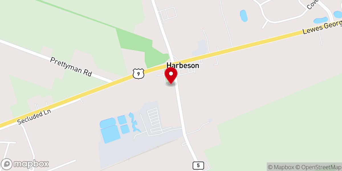 Map showing location of Harbeson Global Methodist Church