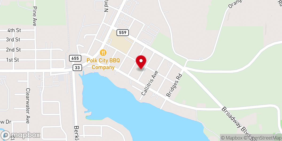 Map showing location of Polk City First Baptist Church