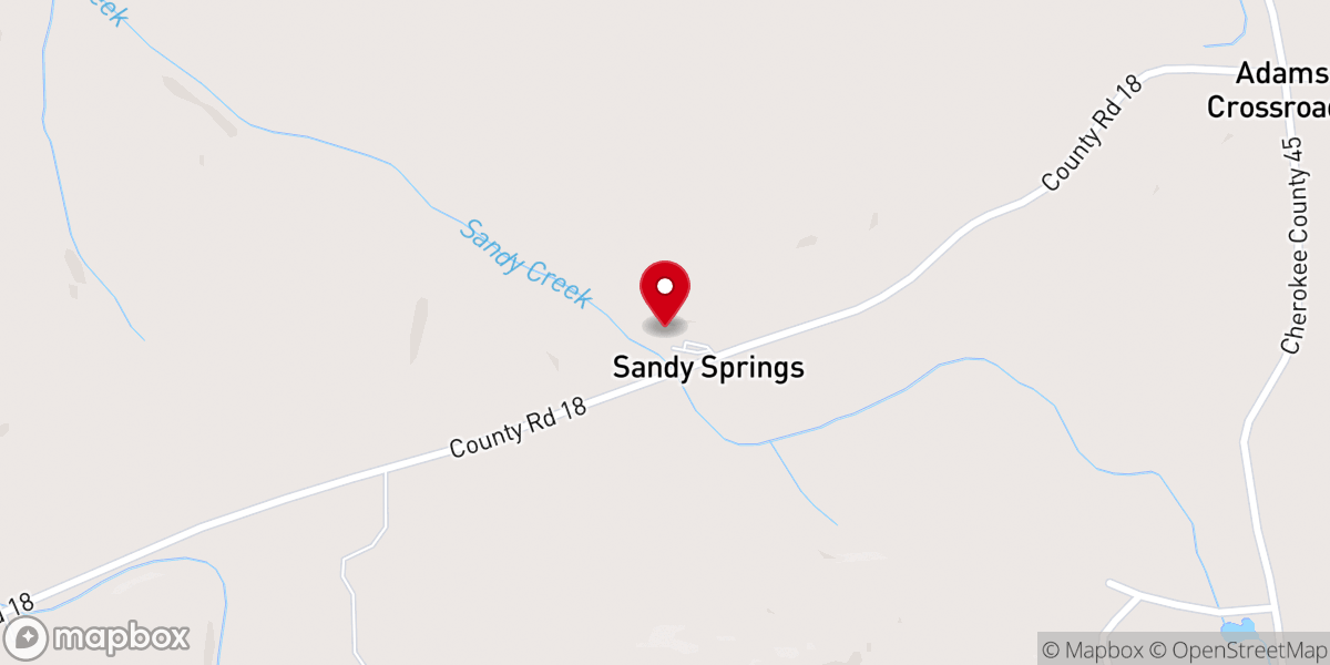 Map showing location of Sandy Creek Baptist Church