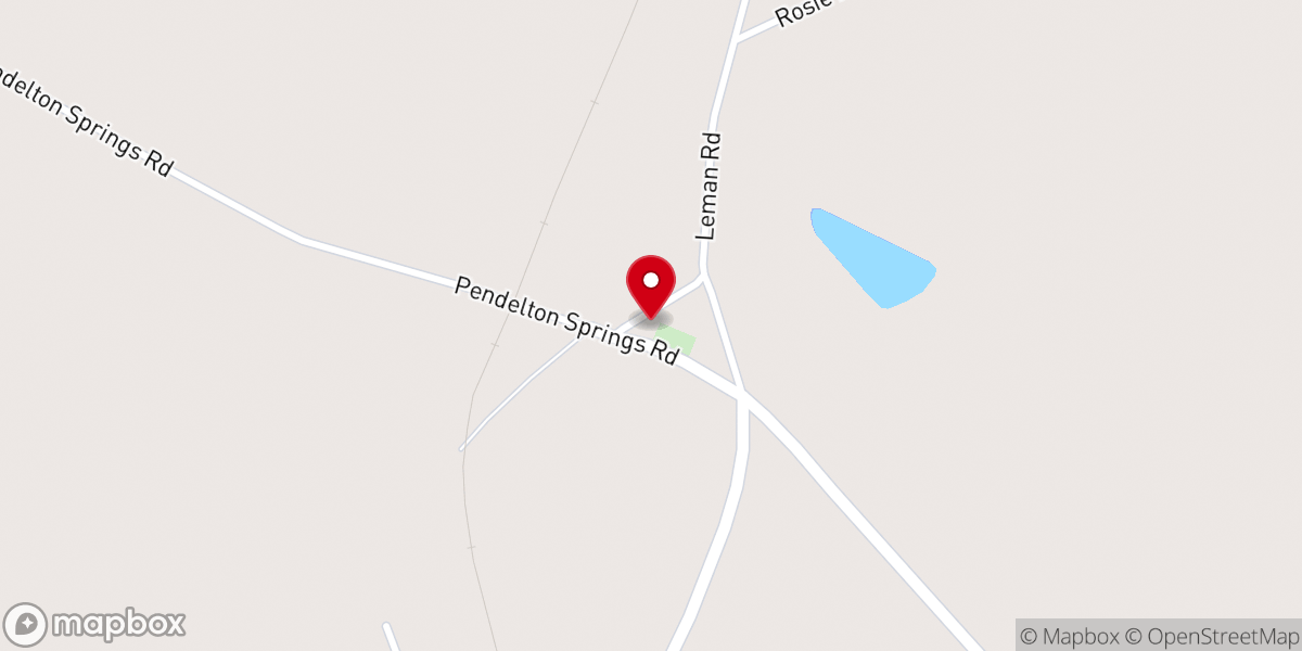 Map showing location of Pendleton Springs Church
