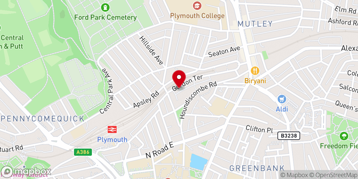 Map showing location of The Overcomers Christian Fellowship International, Plymouth