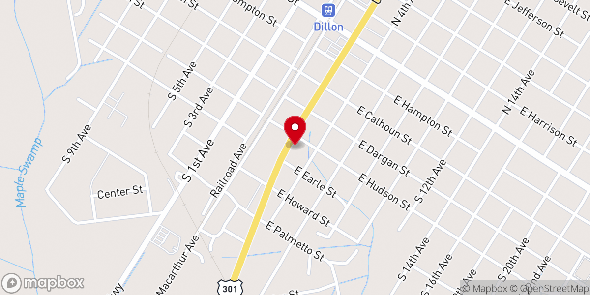 Map showing location of Dillon Church of God