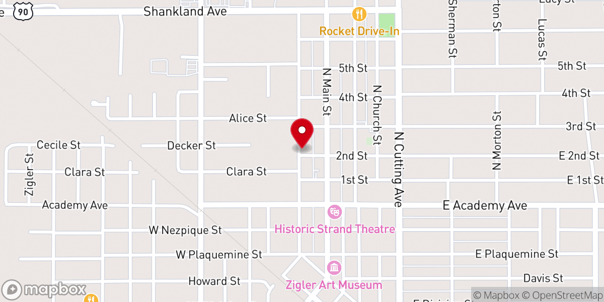 Map showing location of Jennings Methodist Church