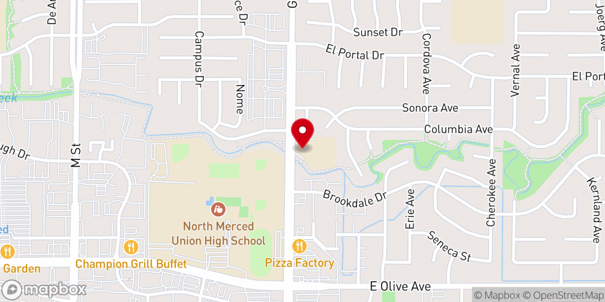 Map showing location of Valley Bible Church of Merced