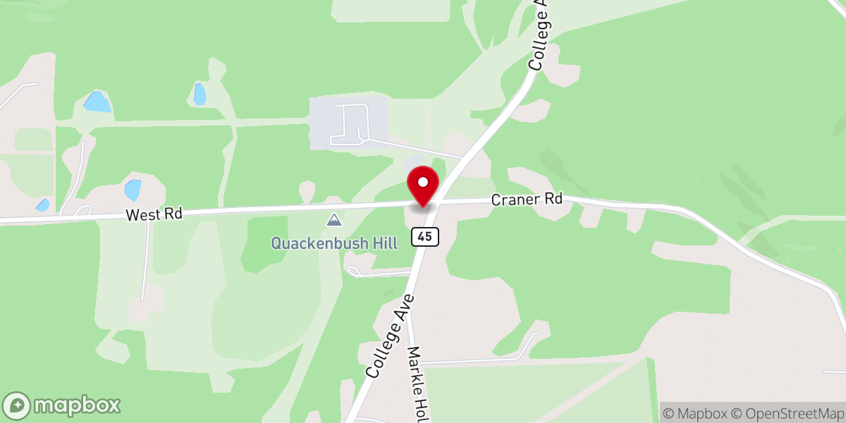Map showing location of Quackenbush Hill Baptist Church