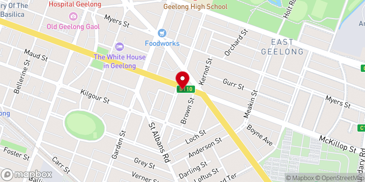 Map showing location of City on a Hill: Geelong