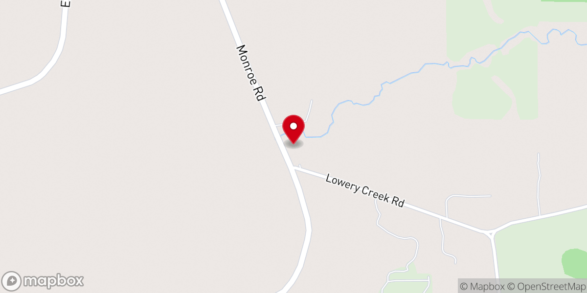 Map showing location of Lowery Creek Baptist Church