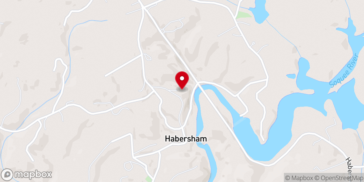 Map showing location of Habersham Baptist Church