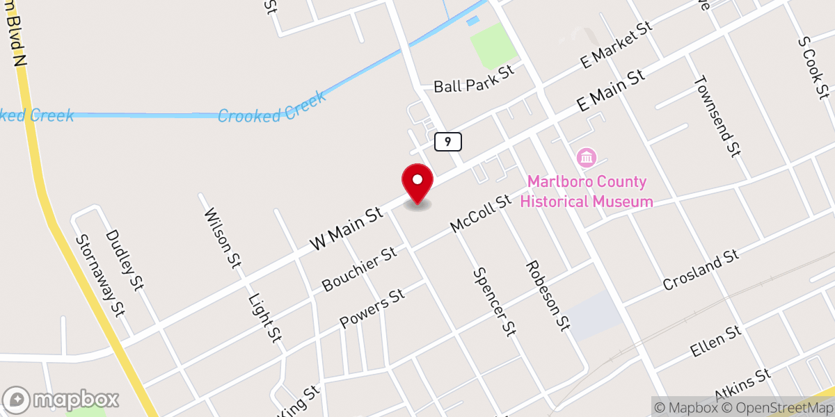 Map showing location of Thomas Memorial Baptist Church