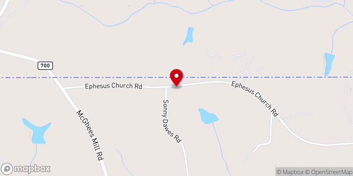 Map showing location of New Ephesus Church